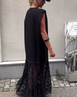 Robe sans Manches en Mesh et Patchwork