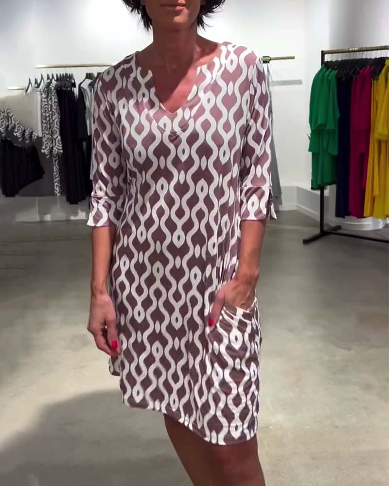 Robe Col Montant Mi-longue Imprimée