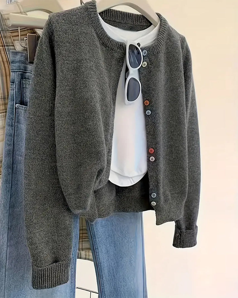 Cardigan décontracté de couleur unie à manches longues