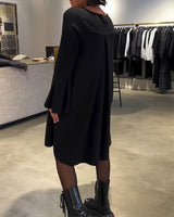Robe Uni Manche Évasée Froncé