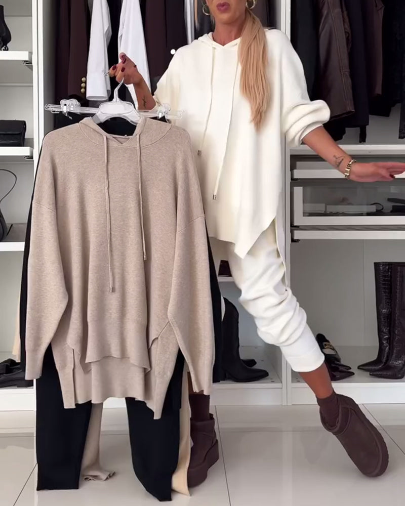Ensemble deux pièces - pull et pantalon de couleur unie