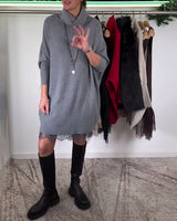 Robe Costume en Dentelle Maille avec Bretelles Col Haut Manches Chauve-Souris