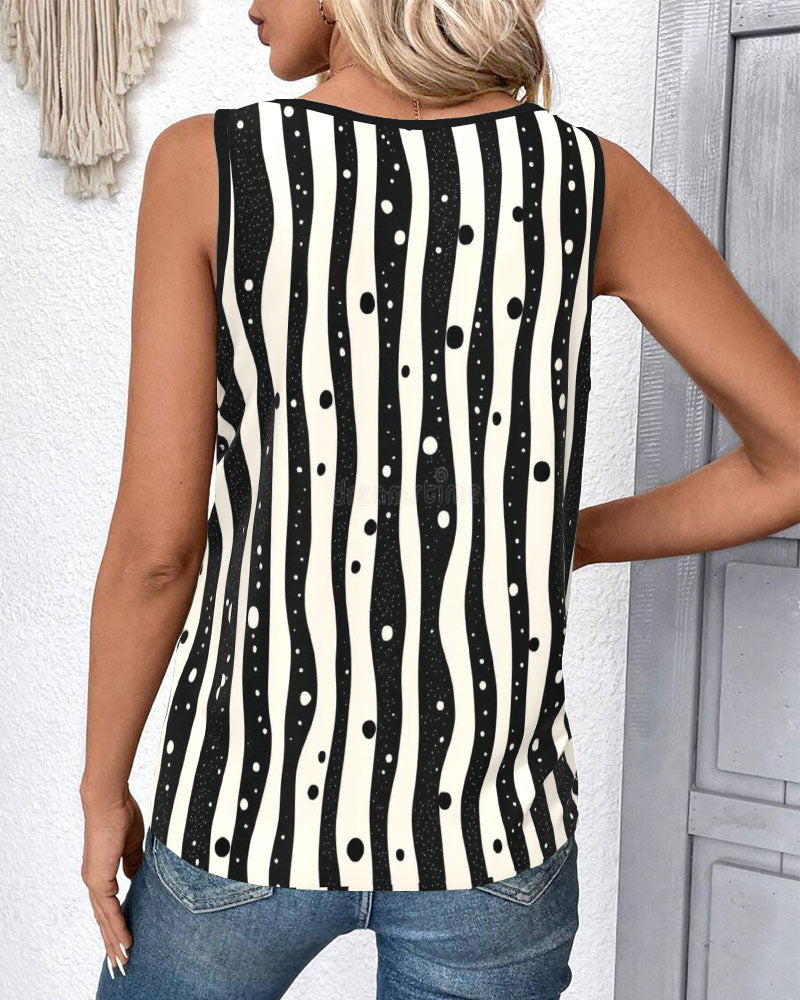 Gilet Sans Manches Rayé Bloc de Couleur Imprimé