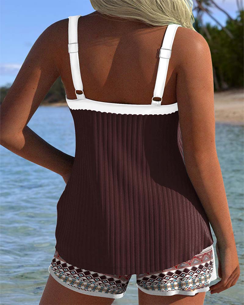 Tankini Côtelé Short De Plage Imprimé Boxer