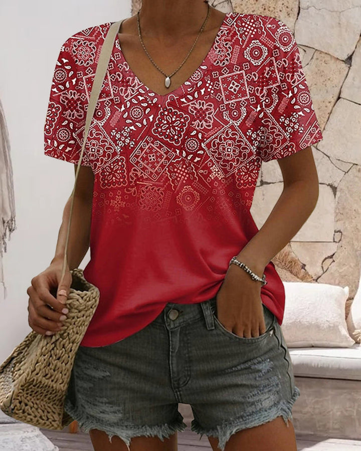 T-Shirt Col V Imprimé
