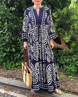 Robe décontractée à manches longues à imprimé rétro