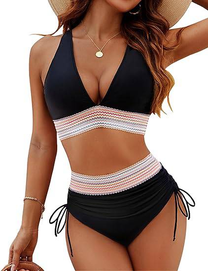 Bikini taille haute gainante à motif colorblock – maintien, confort et style tendance