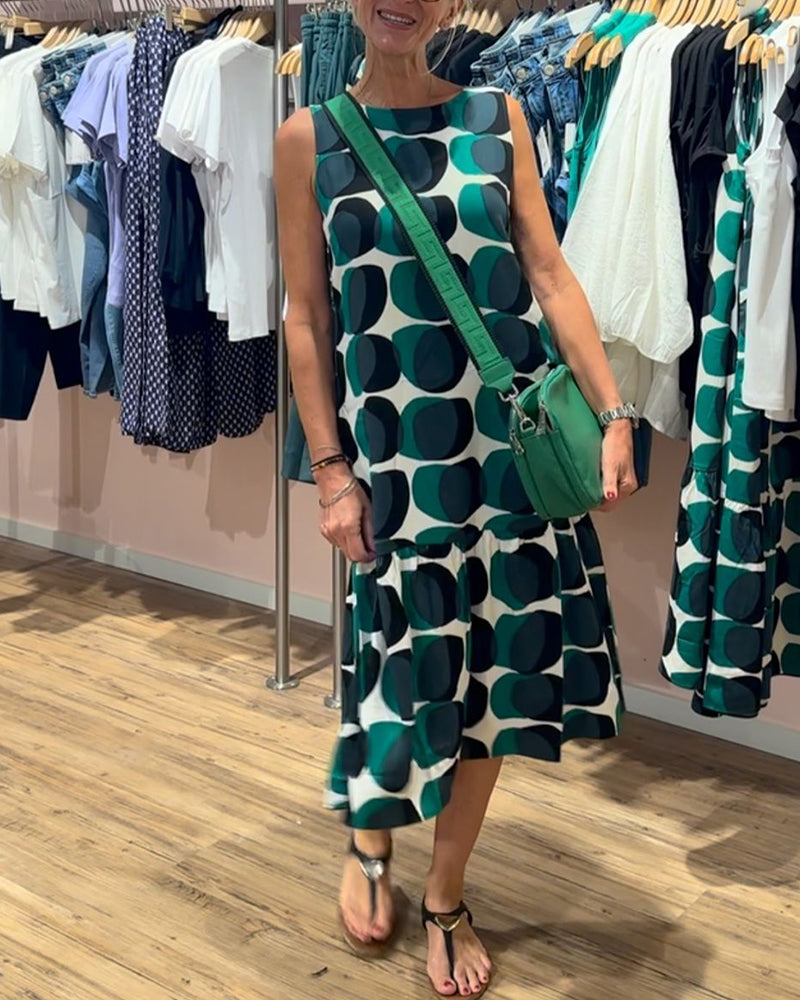 Robe imprimée sans manches à col rond