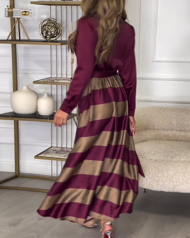 Robe élégante à rayures et à bretelles