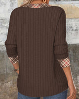 Pull Col V Panneaux À Carreaux Tricoté