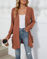 Cardigan décontracté à manches longues et poches de couleur unie