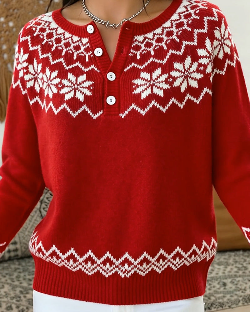 Pull Flocon De Neige Jacquard Demi-Ouvert