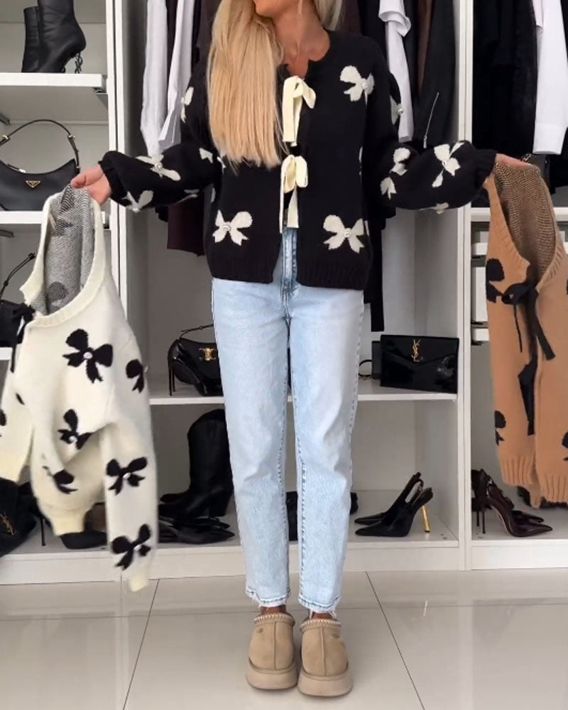 Cardigan à lacets avec perles et nœud