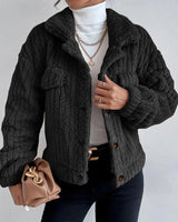 Manteau épais décontracté de couleur unie avec revers boutonné et manches longues