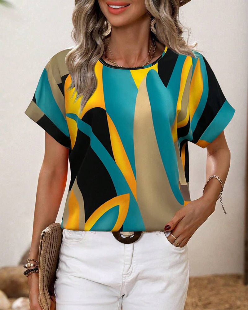 T-Shirt Col Rond Imprimé Contrasté
