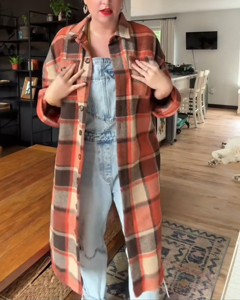 Manteau décontracté à carreaux avec boutons