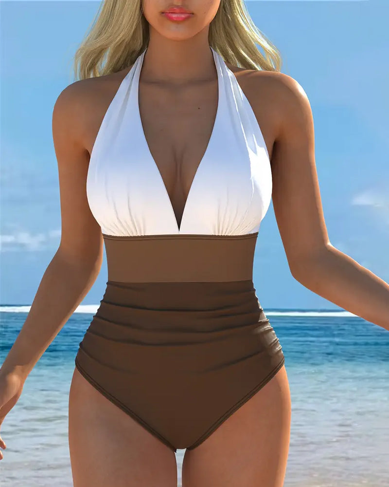 Maillot De Bain Couleur Contrastée Une Pièce