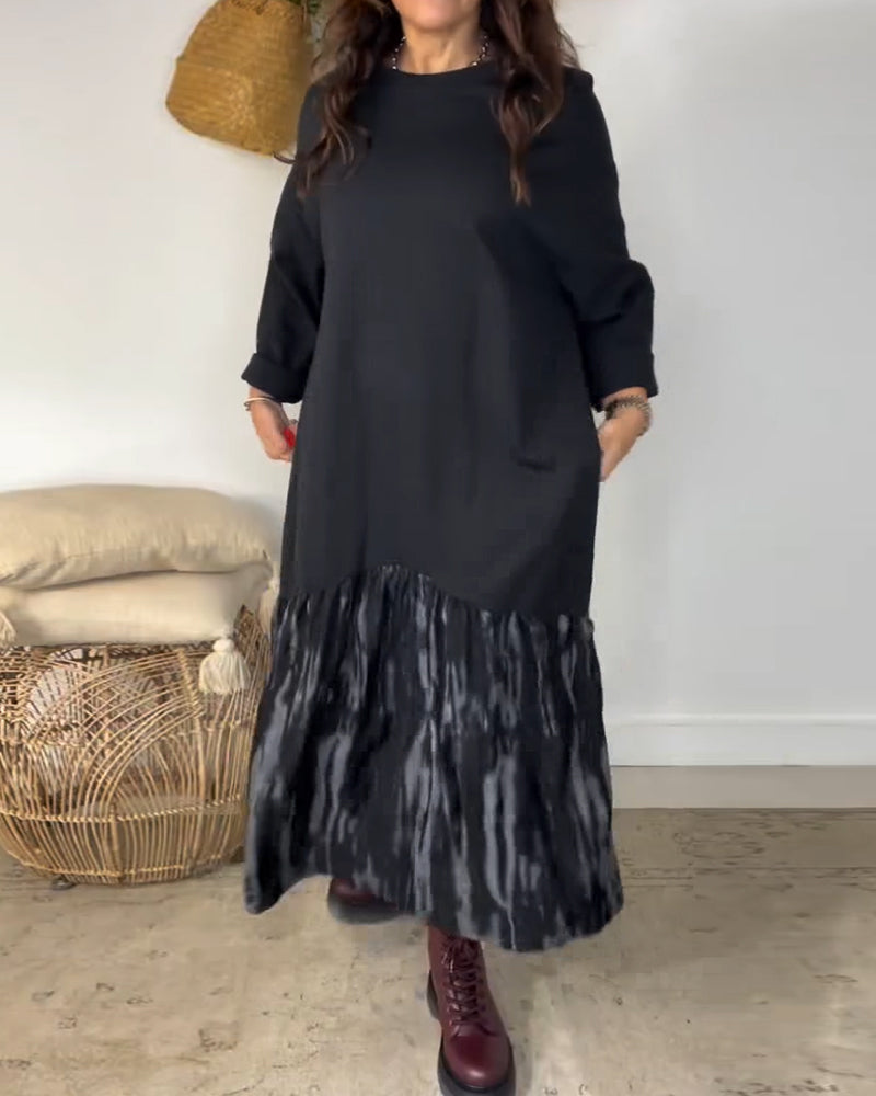 Robe Col Rond Imprimé Patchwork Irrégulier