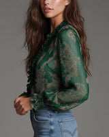 Blouse Demi-Zip Volant Rétro