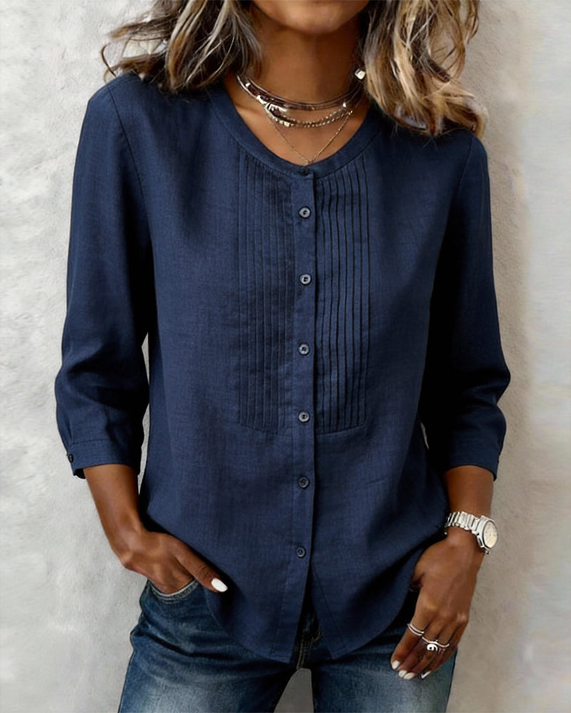 Chemise Manche Trois-Quarts Coton Boutonné