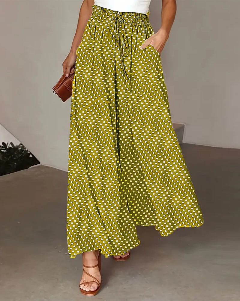 Pantalon Imprimé Pois Long