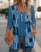 Bluse Manches Longues Imprimée Style Deux-Pièces Factice