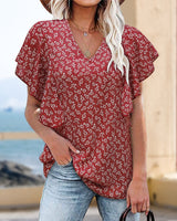 Chemise plissée à manches courtes et col V