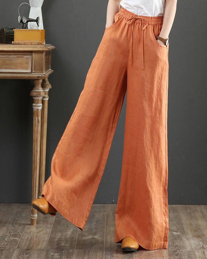 Pantalon large taille haute de couleur unie