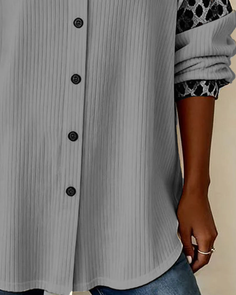 Chemise Col Revers Boutonnée Imprimé Léopard