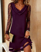 Robe Couleur Unie À Col Swing Et Patchwork