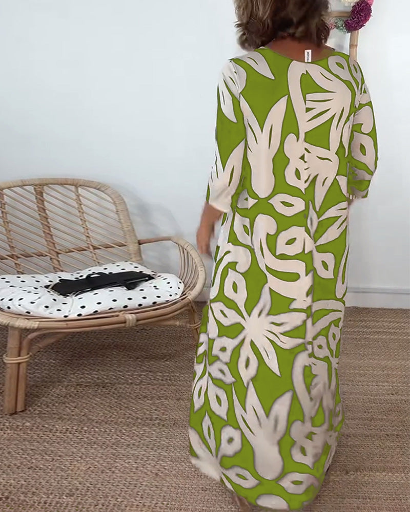 Robe À Col Rond Et Manches Longues Imprimée