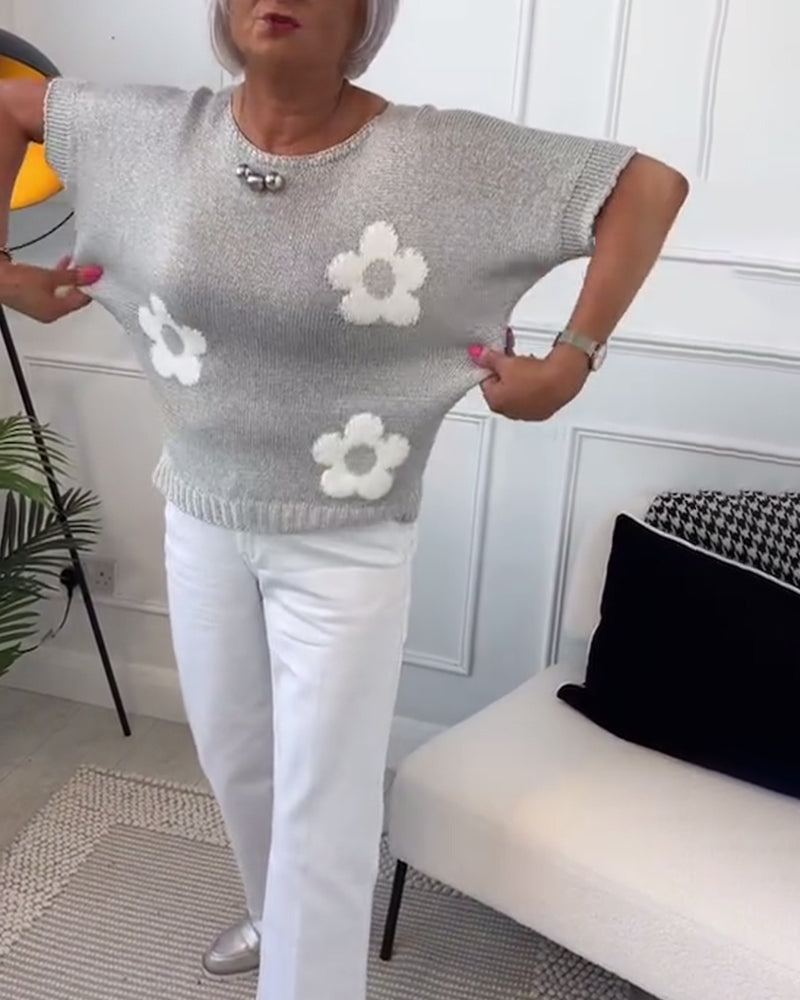Pull col rond slim fleuri