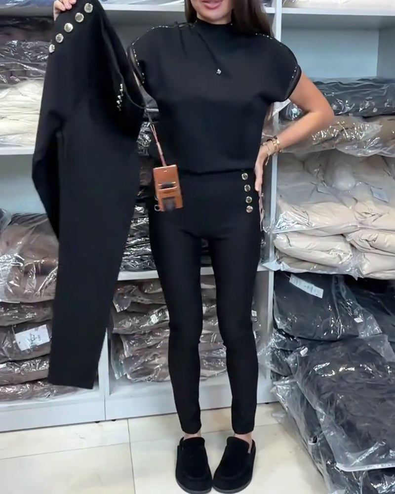 Pantalon Élégant À Boutonnage Et Stretch