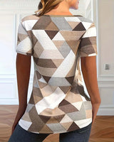 T-shirt avec un Cou en U en Bloc de Couleurs Casual