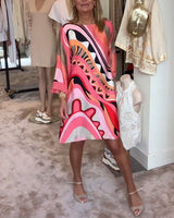 Robe midi imprimée tendance à col rond