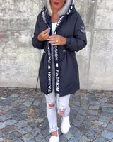 Manteau à capuche décontracté avec cordon de serrage et imprimé lettre