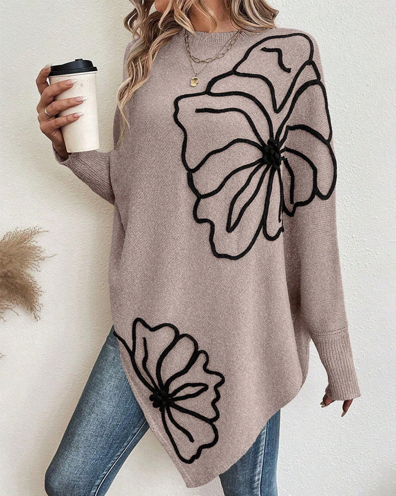 Pull Floral Large à Manches Gigot