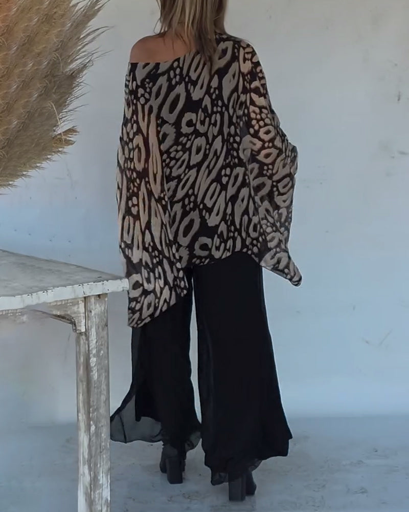 Blouse À Manches Longues Avec Imprimé Chauve-Souris Irrégulier