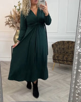 Robe sexy unie avec manches longues
