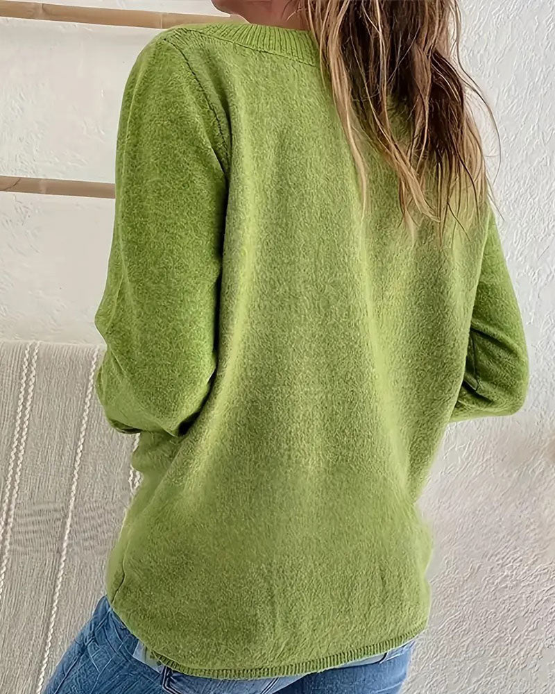 Pull Col V Bouton Uni