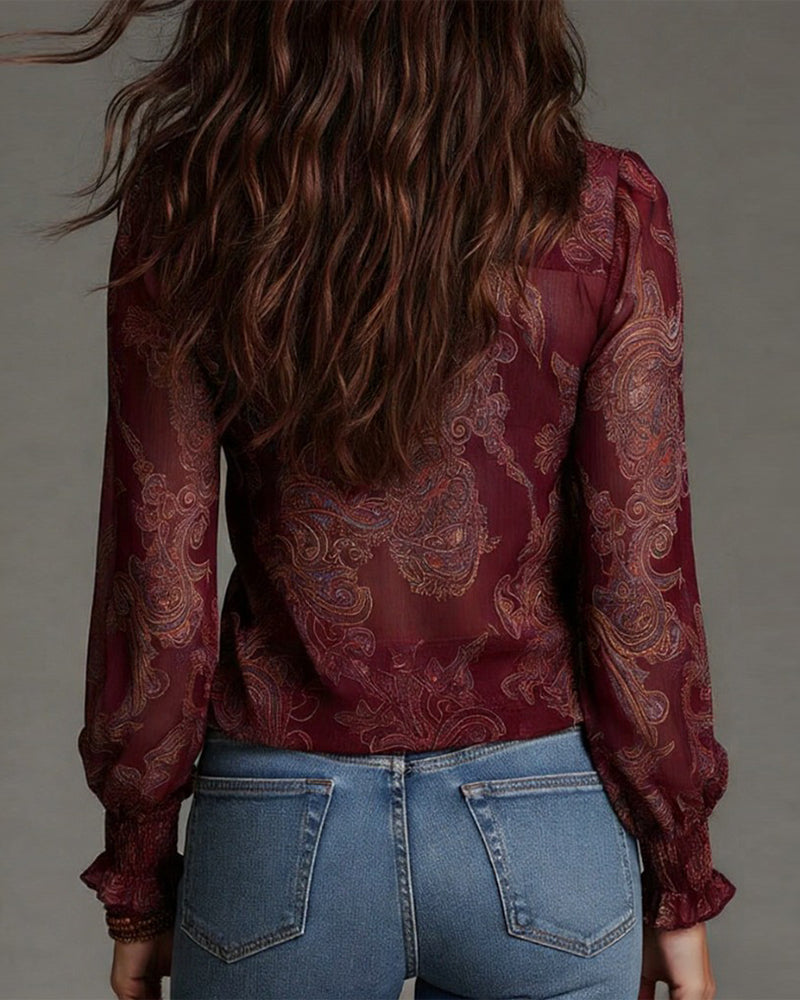 Blouse Demi-Zip Volant Rétro