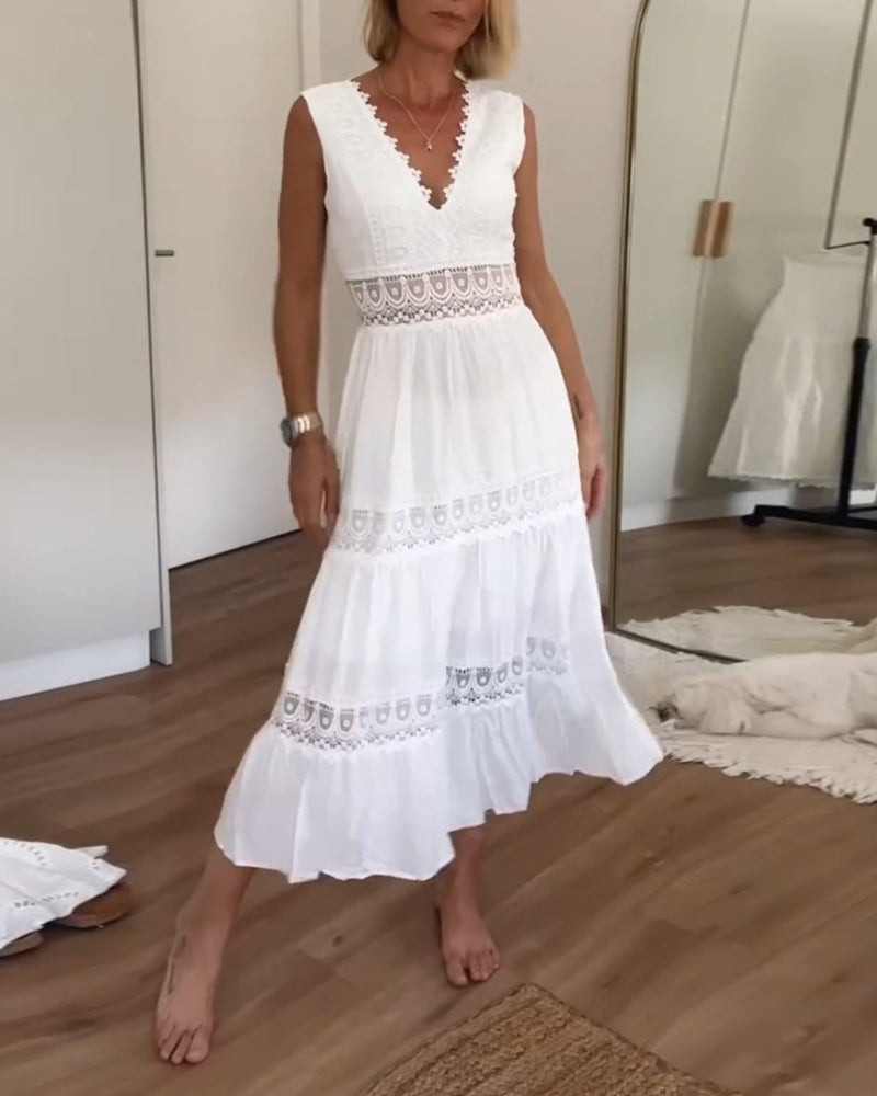 Robe débardeur col V en dentelle