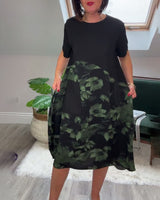 Robe patchwork décontractée à imprimé floral et col rond