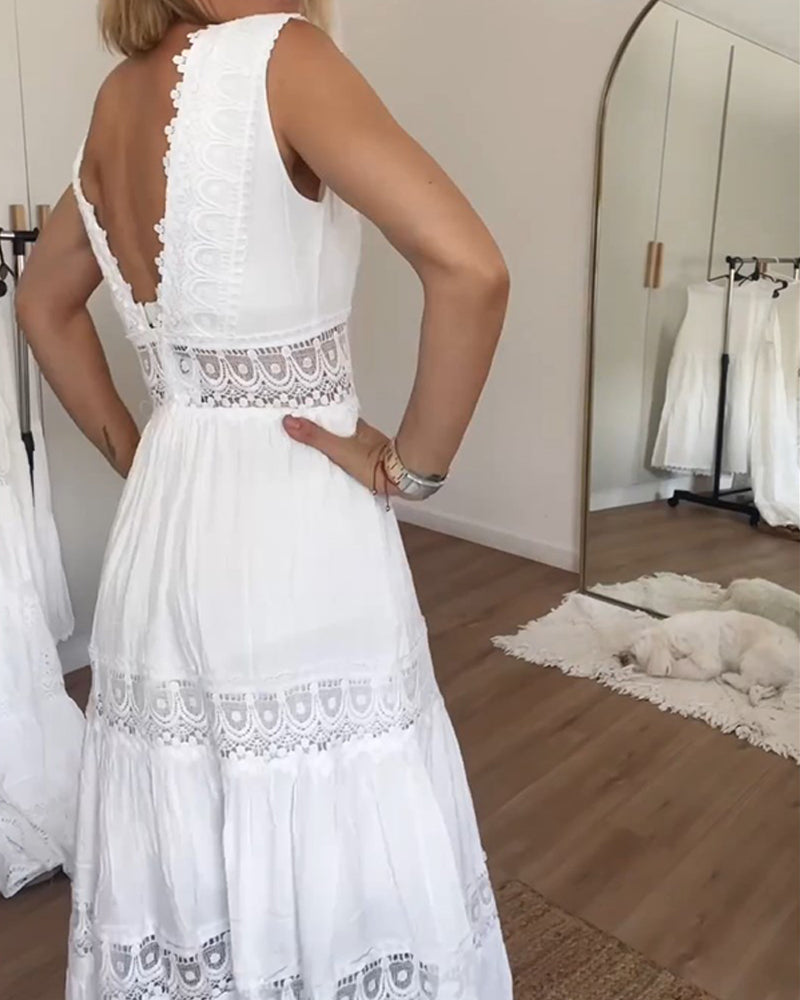 Robe débardeur col V en dentelle