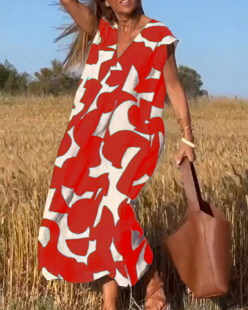 Robe avec imprimé et col en V