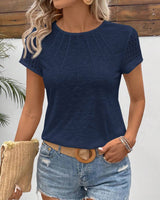T-Shirt Col Rond Couleur Unie À Manches Courtes