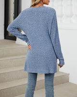 Cardigan décontracté à manches longues et poches de couleur unie
