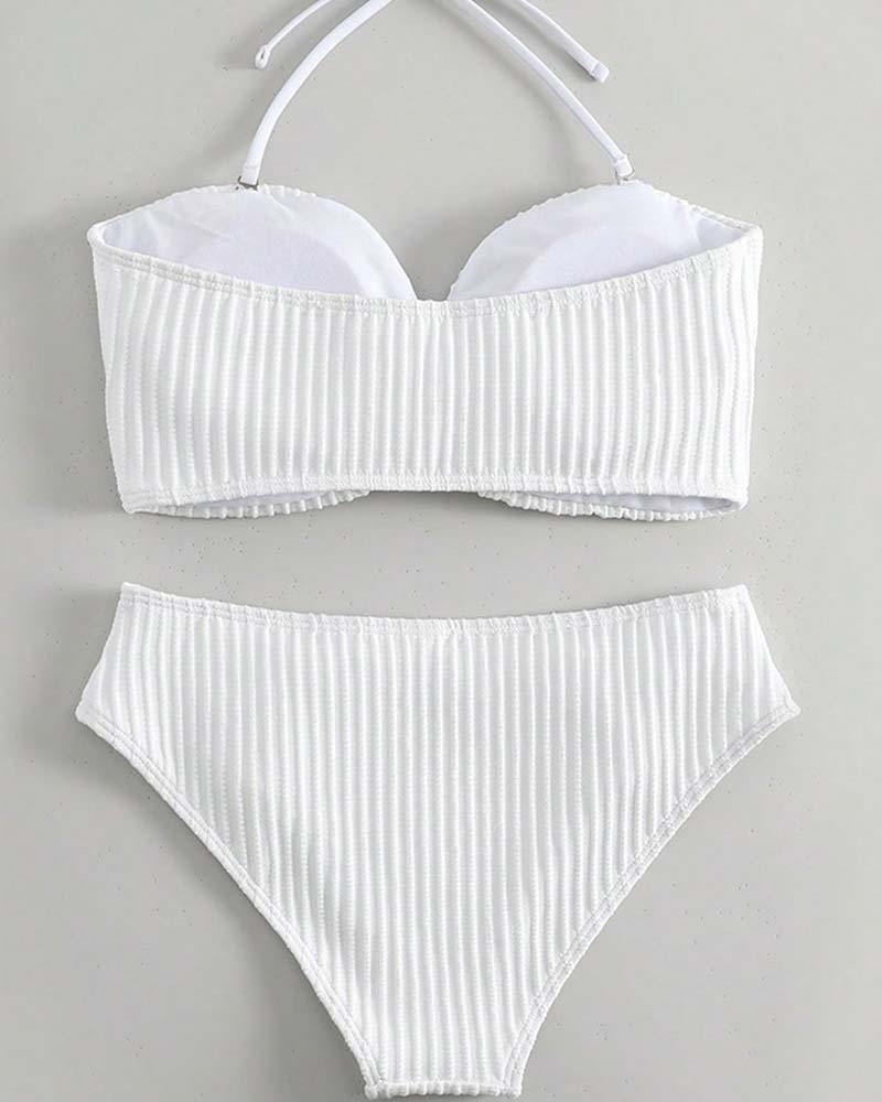 Maillot De Bain Halter Uni Rayé