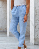 Pantalon décontracté à jambe droite de couleur unie