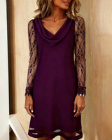 Robe Couleur Unie À Col Swing Et Patchwork